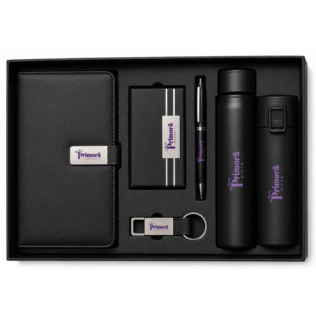 primora-0a15a50fb6d2-PG452-Black-BVDKPC01.webp Joining Kit Black Dairy, Card Holder, Pen, Keyring, Bottle & Vaccum... | Primora Gifts - Image 1