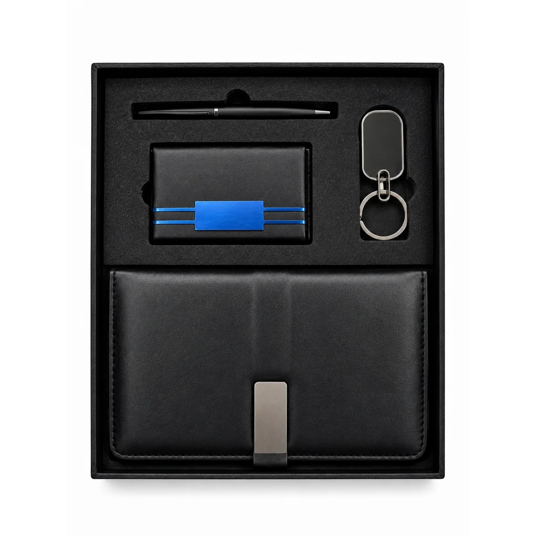 primora-54c96424a211-PG257-Black-DKPC01.webp Joining Kit Black Keychain, Pen, Diary & Card Holder | Primora Gifts - Image 1