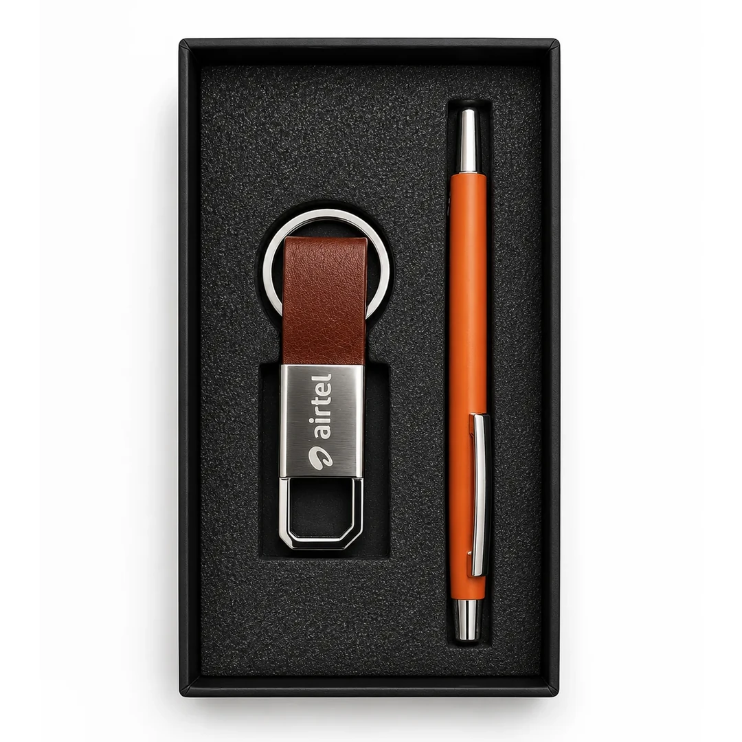 primora-d5089679f687-PG-07-Brown-KP02.webp Joining Kit Brown Ball Pen & Keyring | Primora Gifts - Image 1
