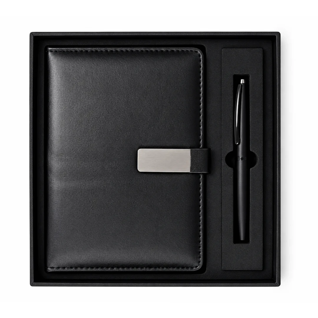 primora-f3b76d7f1f15-PG158-Black-DP01.webp Joining Kit Black Diary & Pen | Primora Gifts - Image 1