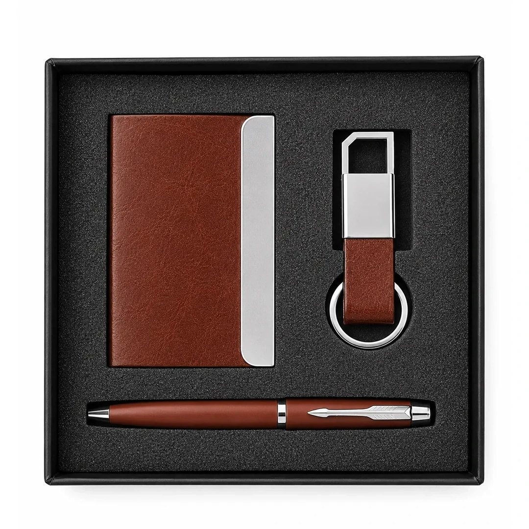 primora-fc19387b5fc1-PG106-Brown-KPC02.webp Joining Kit Brown Pen, Card Holder with Keyring | Primora Gifts - Image 1