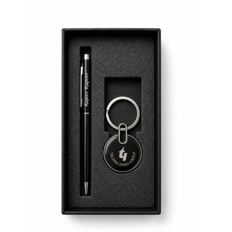 Pen + Keychain Set Corporate Gift Box Black | Primora Gifts