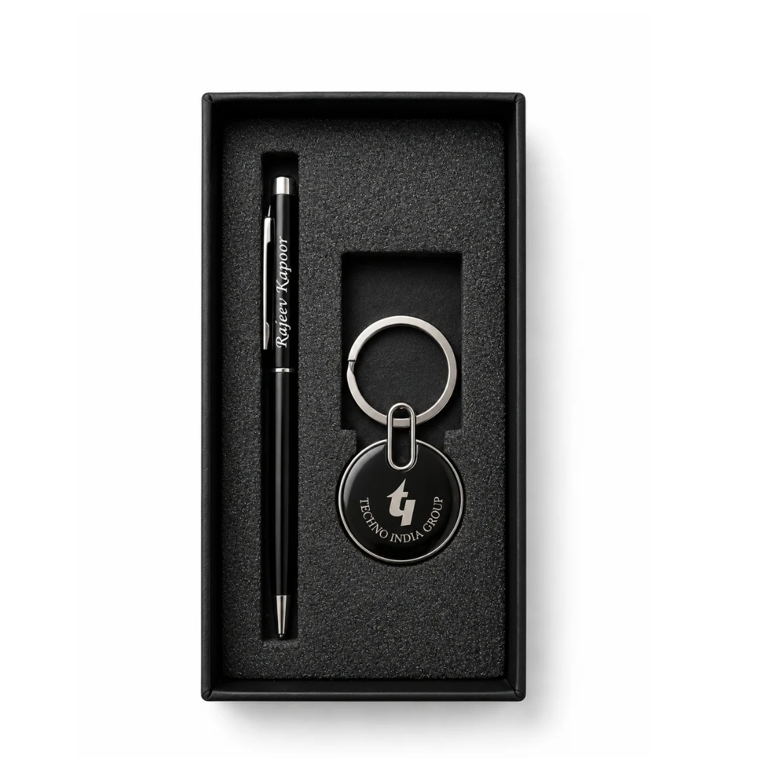 Pen + Keychain Set Corporate Gift Box Black | Primora Gifts